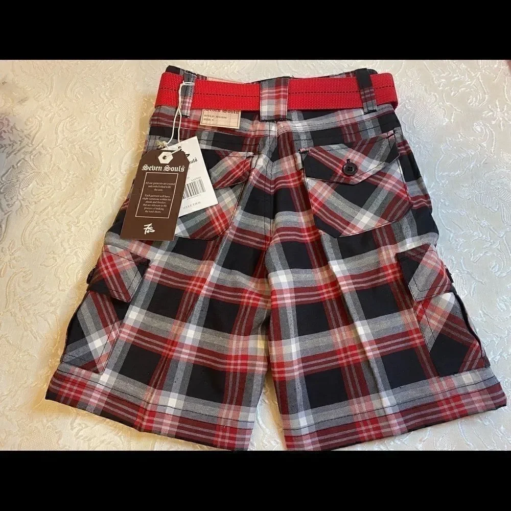 Kids Seven Souls Boys Plaid Fashion Shorts Size 5
